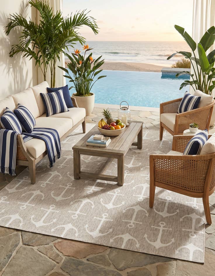 Detail image of 10' x 10' Easy-Clean Coastal Indoor / Outdoor Square Rug