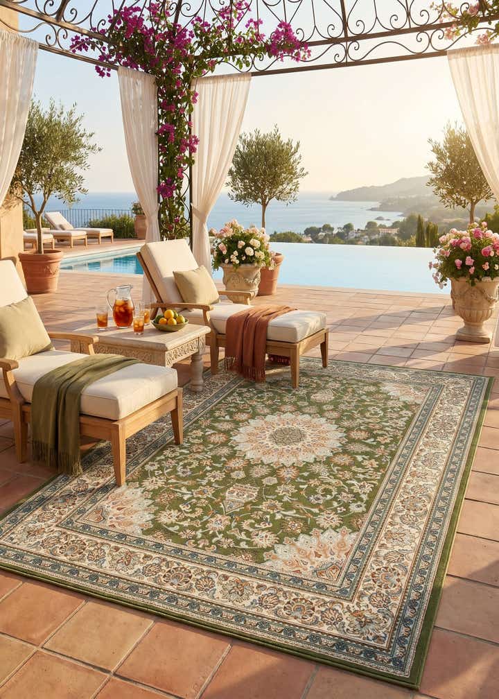 6' 1 x 9' Easy-Clean Traditional Indoor / Outdoor Rug