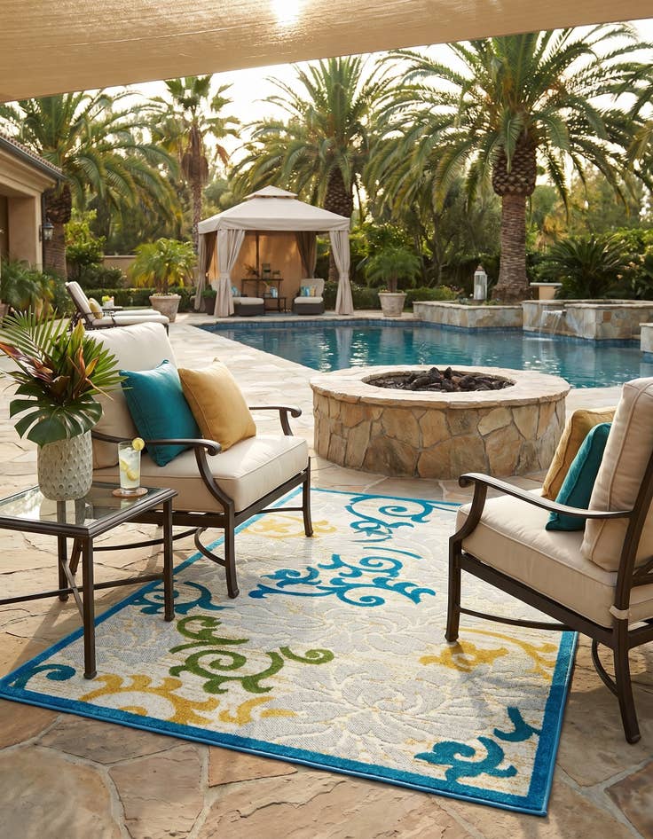 Detail image of 4' x 6' Easy-Clean Botanical Indoor / Outdoor Rug