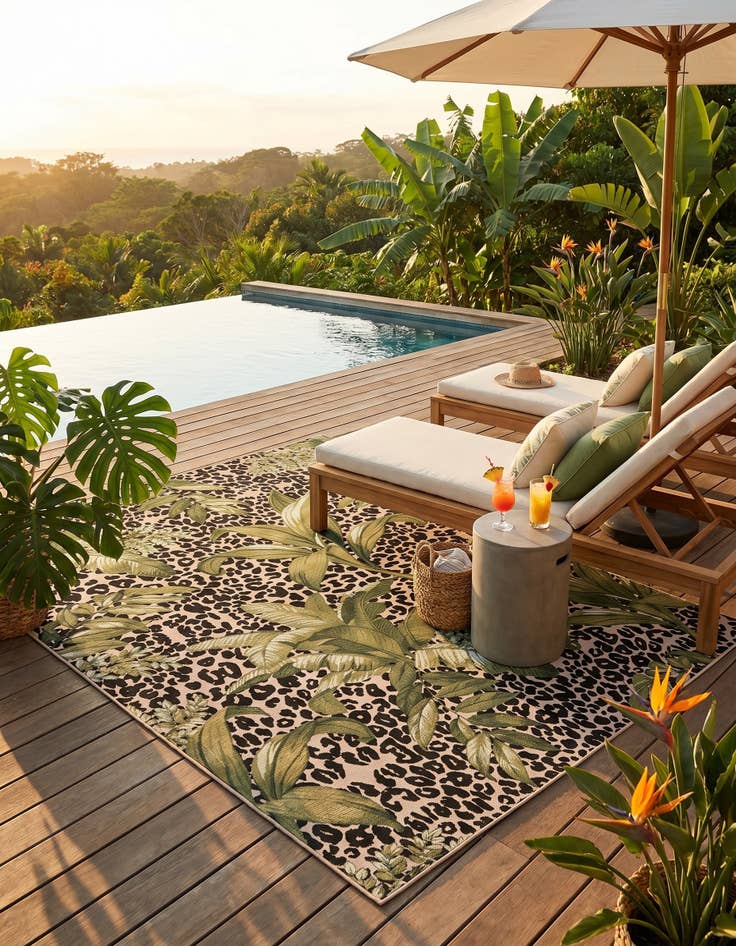 Detail image of 7' 10 x 11' Easy-Clean Botanical Indoor / Outdoor Rug