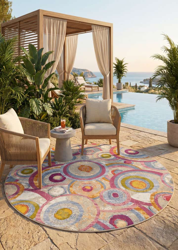 10' x 10' Easy-Clean Modern Indoor / Outdoor Round Rug