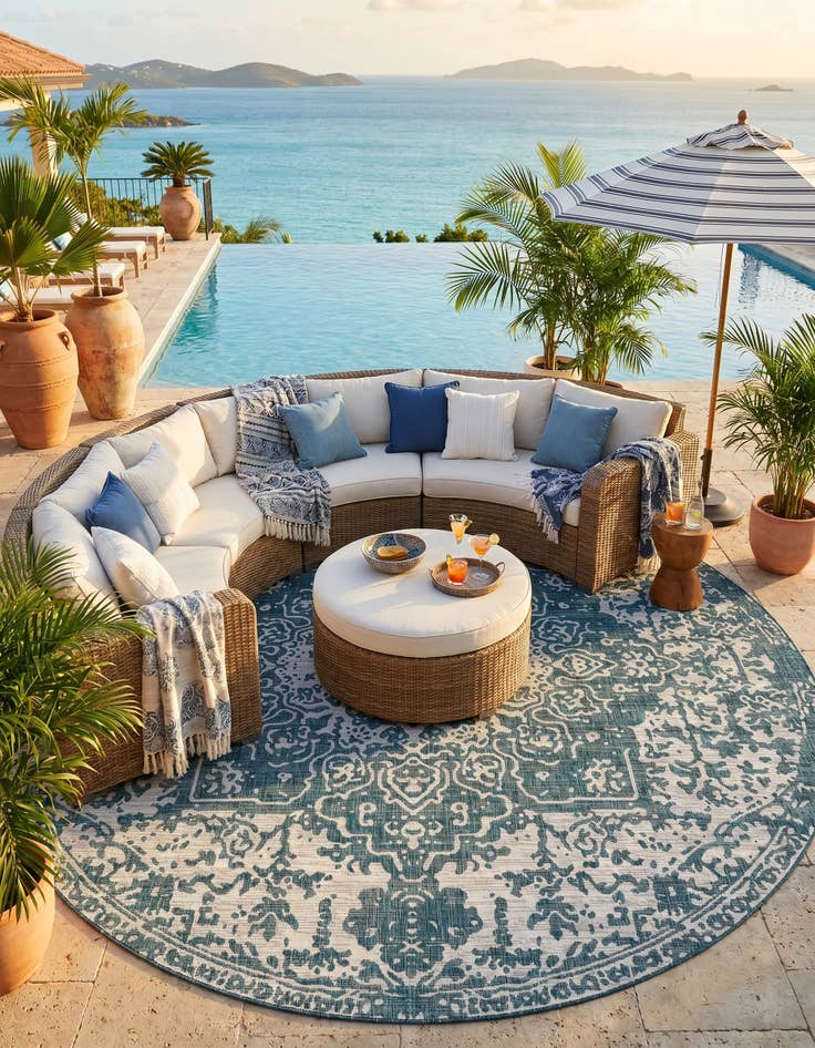 Detail image of 10' 8 x 10' 8 Easy-Clean Jill Zarin Dubai Indoor / Outdoor Round Rug