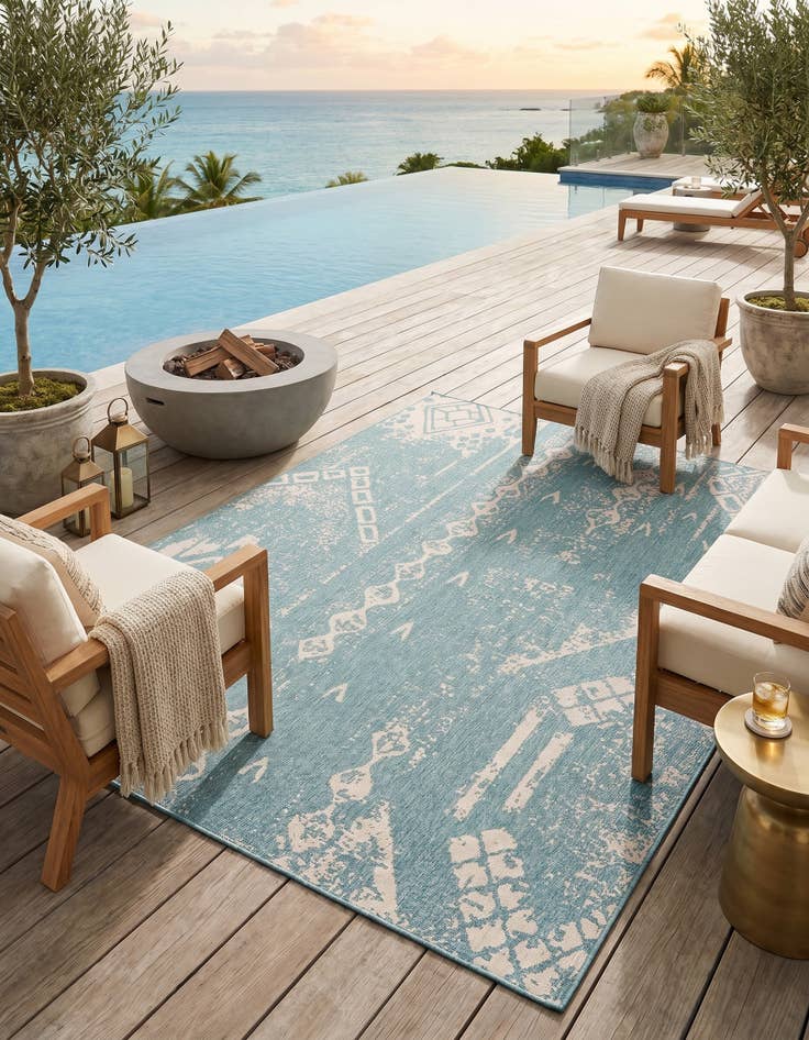 Detail image of 9' x 12' Easy-Clean Bohemian Indoor / Outdoor Rug