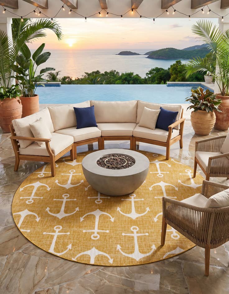 Detail image of 7' 10 x 7' 10 Easy-Clean Coastal Indoor / Outdoor Round Rug