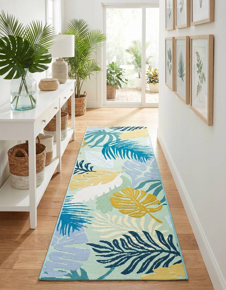 Detail image of 2' x 6' Easy-Clean Botanical Indoor / Outdoor Runner Rug