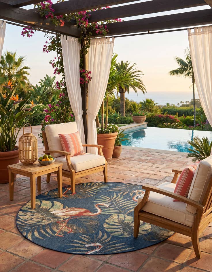 Detail image of 7' 10 x 7' 10 Easy-Clean Baja Indoor / Outdoor Round Rug