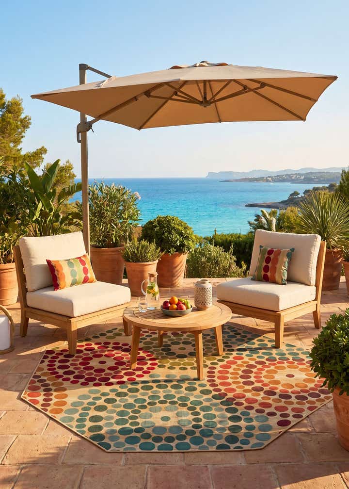 7' x 7' Easy-Clean Modern Indoor / Outdoor Octagon Rug