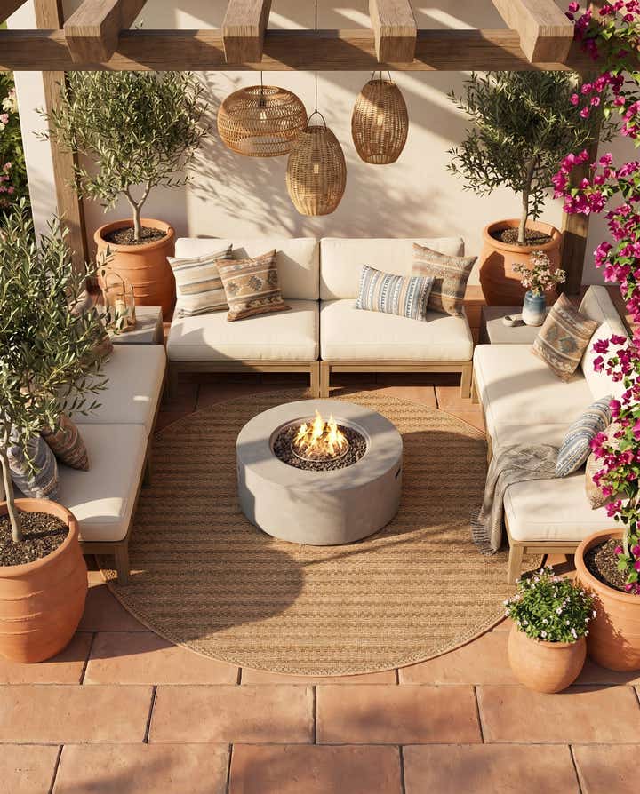 5' 3 x 5' 3 Easy-Clean Border Indoor / Outdoor Round Rug