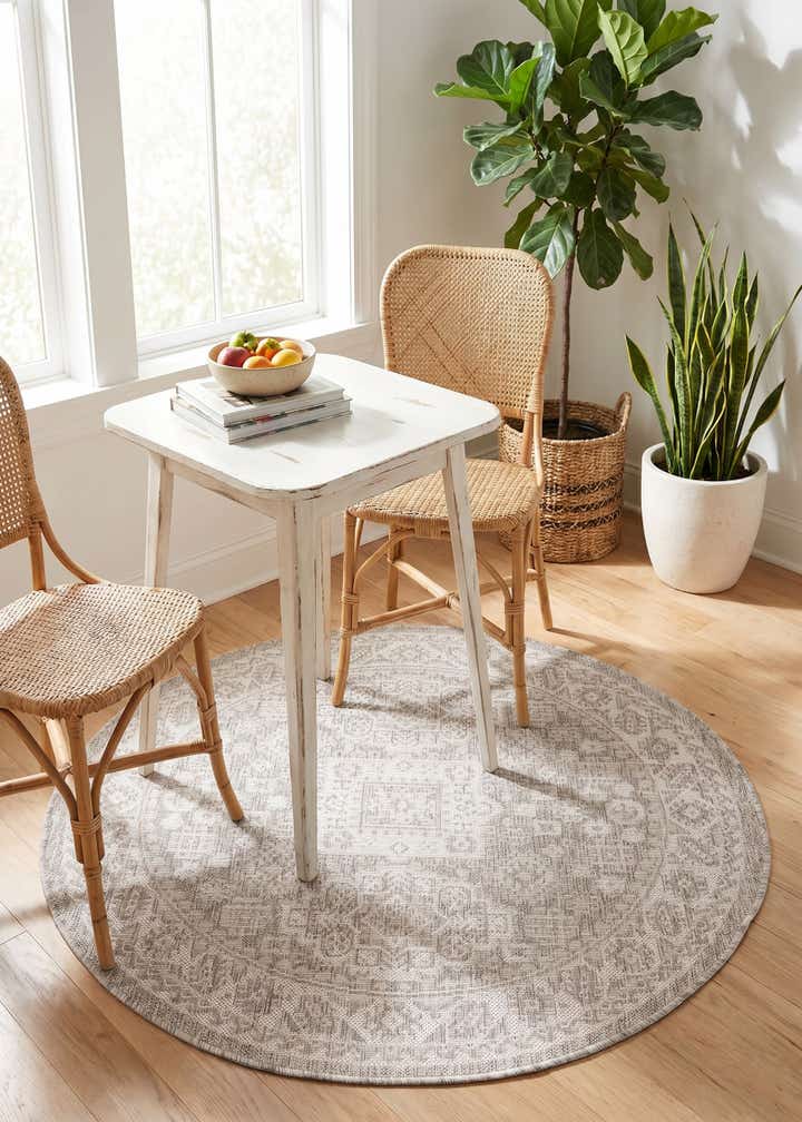 4' x 4' Easy-Clean Aztec Indoor / Outdoor Round Rug