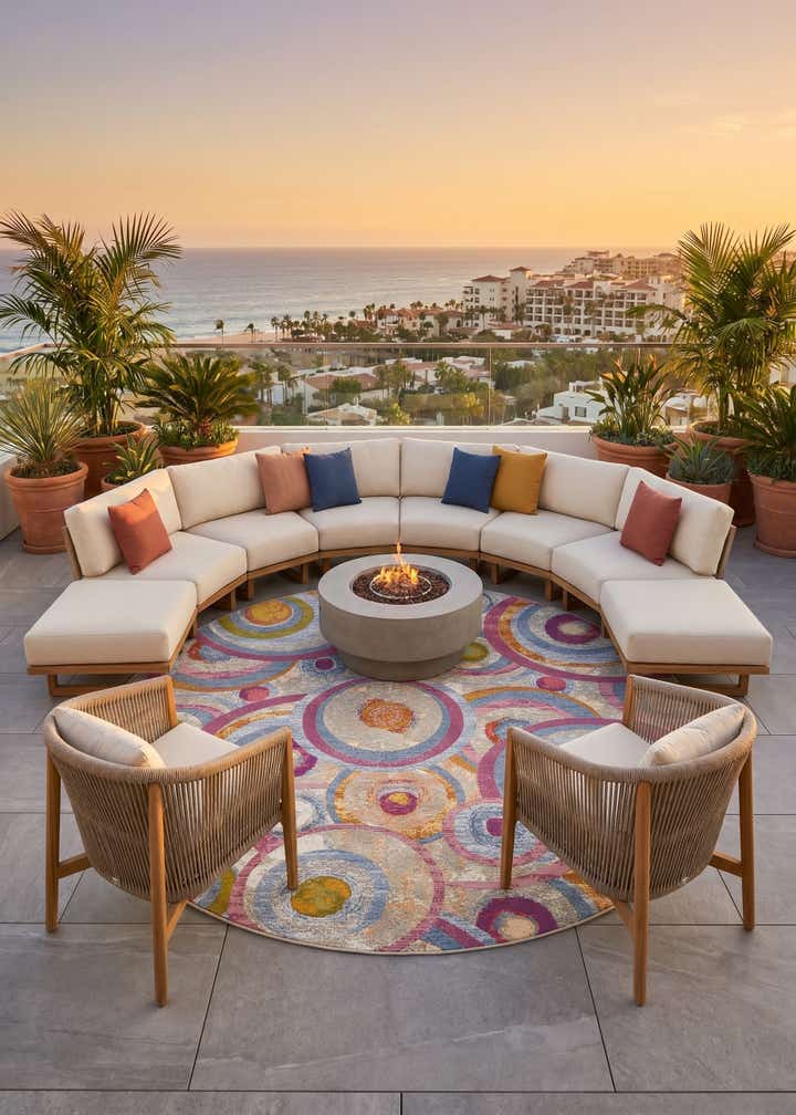 10' x 10' Easy-Clean Modern Indoor / Outdoor Round Rug