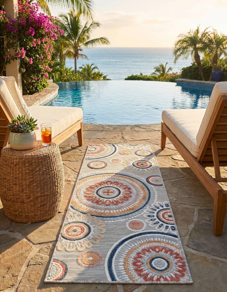 Detail image of 2' 2 x 6' Easy-Clean Botanical Indoor / Outdoor Runner Rug