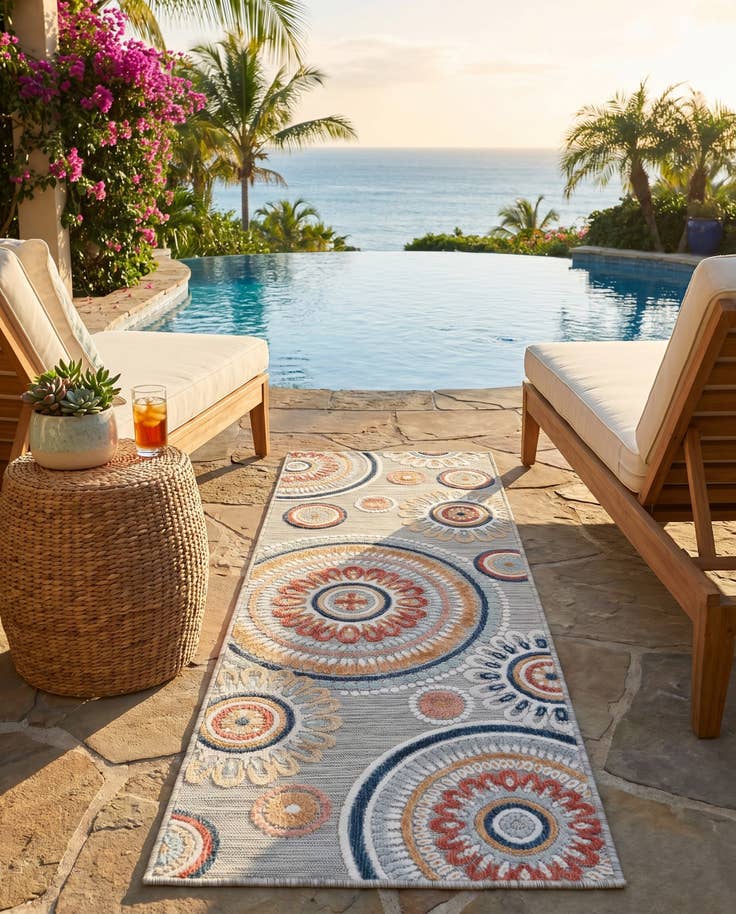 Detail image of 2' 2 x 6' Easy-Clean Botanical Indoor / Outdoor Runner Rug
