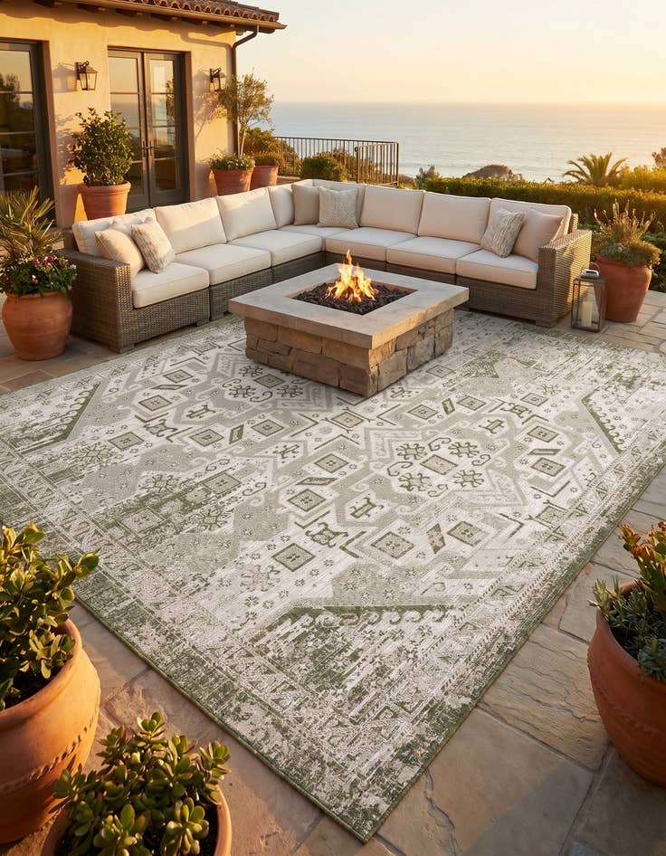 Detail image of 10' x 10' Easy-Clean Aztec Indoor / Outdoor Square Rug
