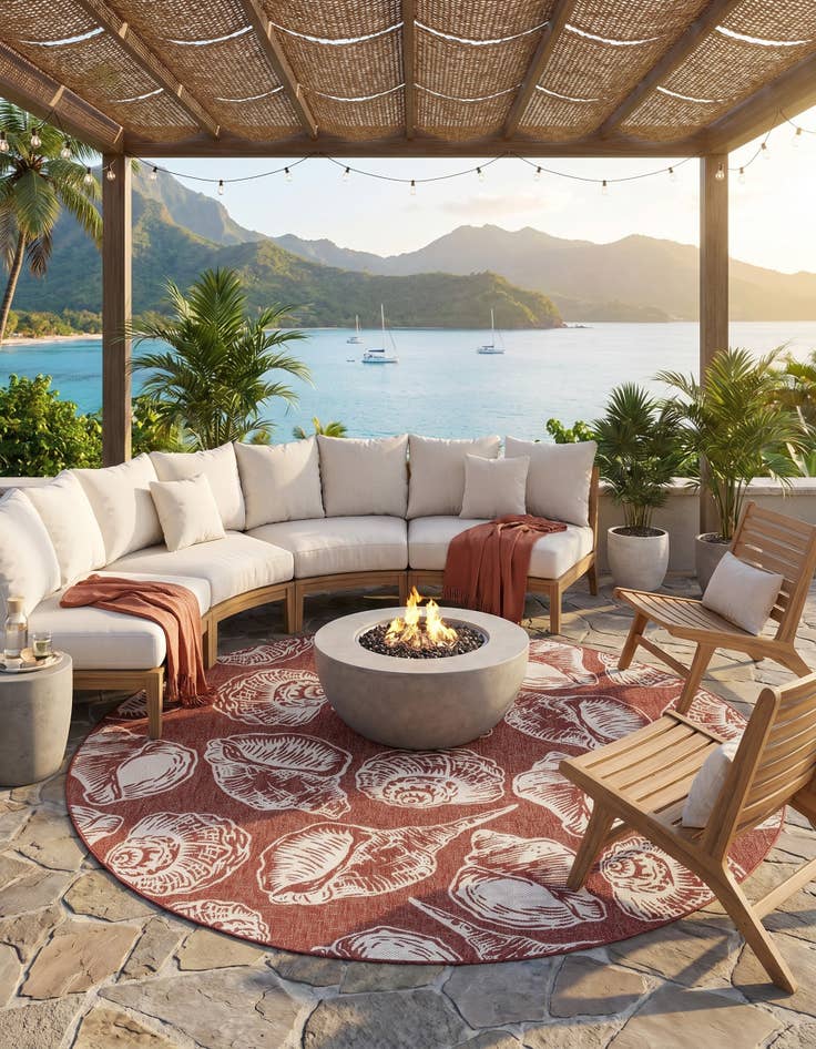 Detail image of 10' x 10' Easy-Clean Coastal Indoor / Outdoor Round Rug