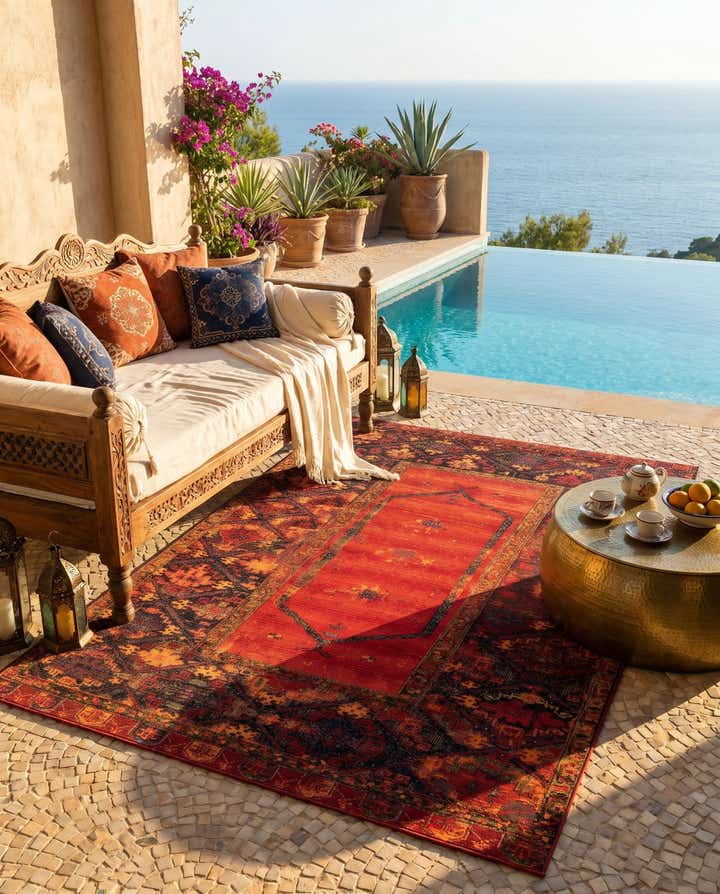 7' 10 x 11' Easy-Clean Tribal Indoor / Outdoor Rug