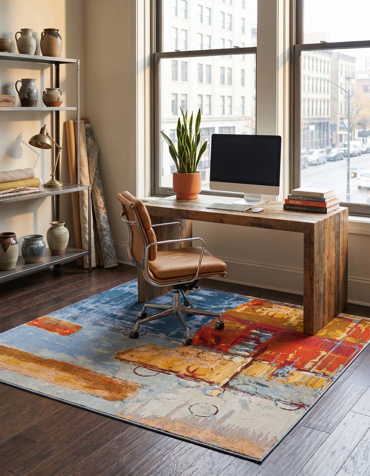 Detail image of 6' x 6' Easy-Clean Modern Indoor / Outdoor Square Rug