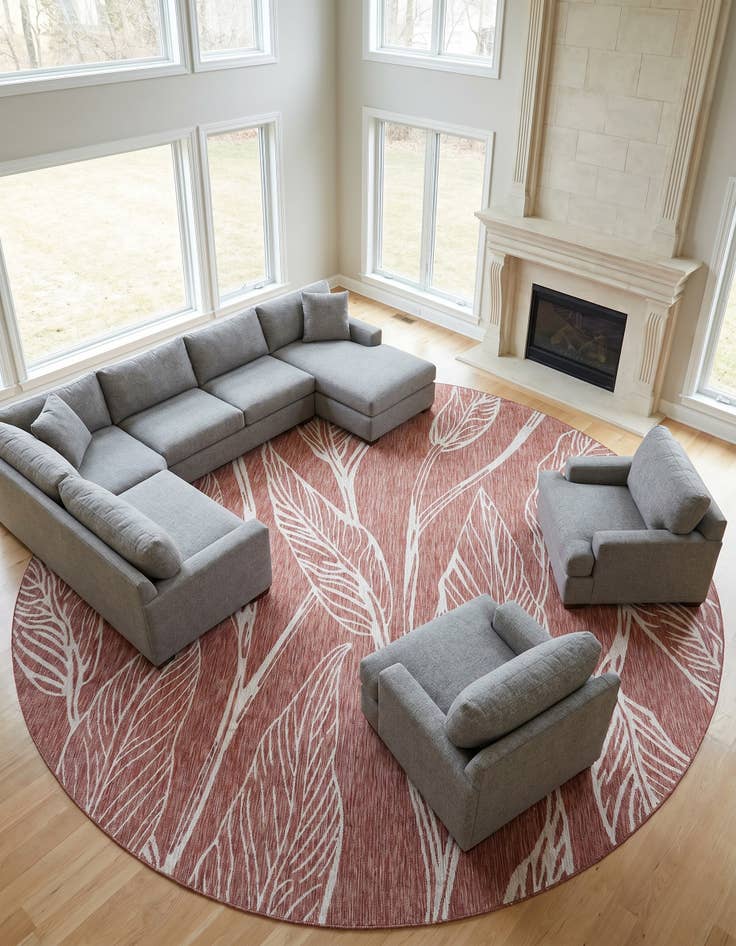 Detail image of 13' x 13' Easy-Clean Botanical Indoor / Outdoor Round Rug