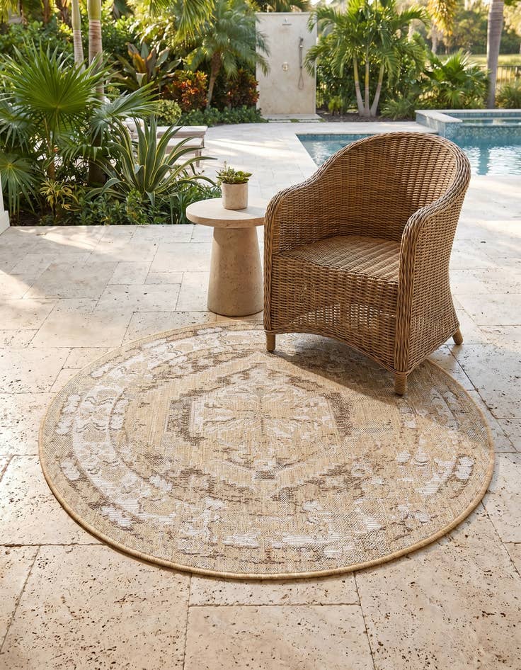 Detail image of 4' x 4' Easy-Clean Traditional Indoor / Outdoor Round Rug
