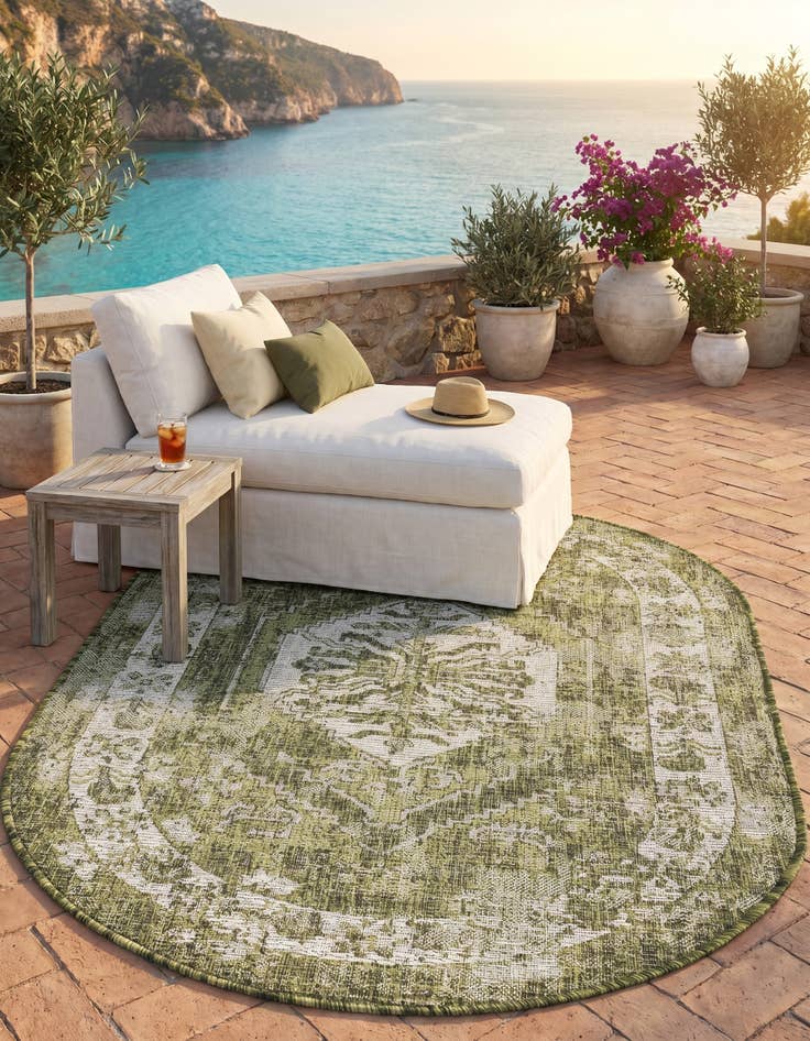 Detail image of 3' x 5' 3 Easy-Clean Traditional Indoor / Outdoor Oval Rug