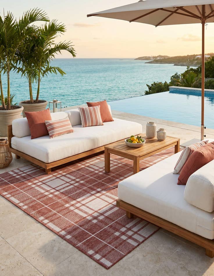 Detail image of 7' 10 x 10' Easy-Clean Checkered Indoor / Outdoor Rug