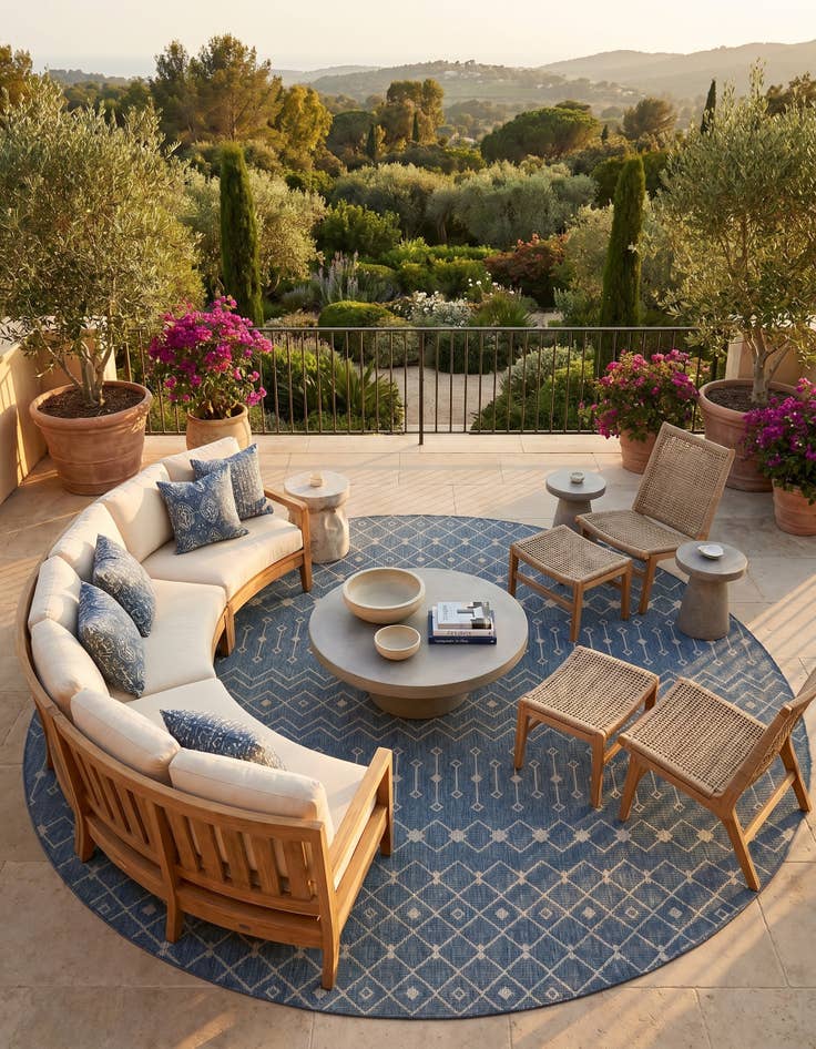 Detail image of 13' x 13' Easy-Clean Trellis Indoor / Outdoor Round Rug