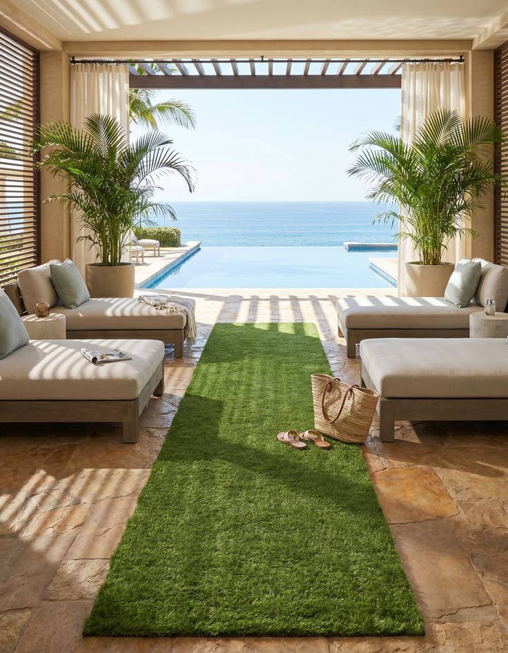 Detail image of 3' 3 x 16' 5 Easy-Clean Grass Indoor / Outdoor Runner Rug