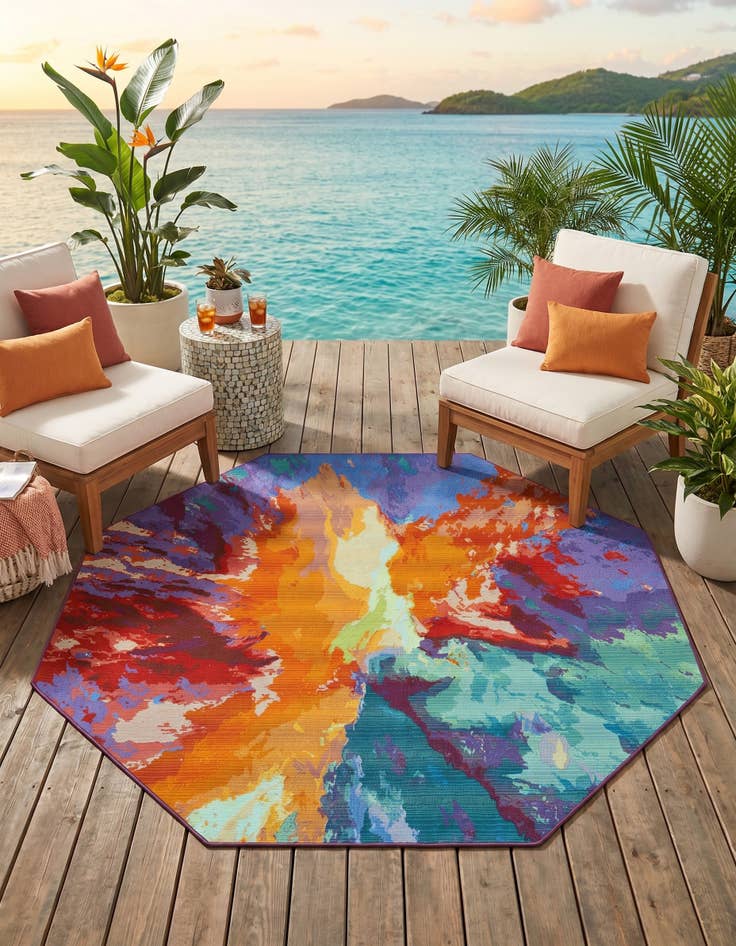 Detail image of 7' x 7' Easy-Clean Modern Indoor / Outdoor Octagon Rug
