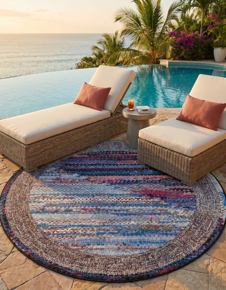 Detail image of 5' x 5' Easy-Clean Modern Indoor / Outdoor Round Rug