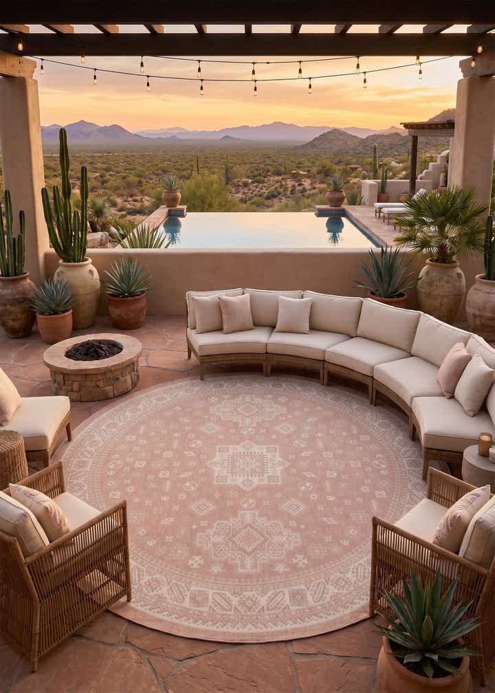 13' x 13' Easy-Clean Aztec Indoor / Outdoor Round Rug