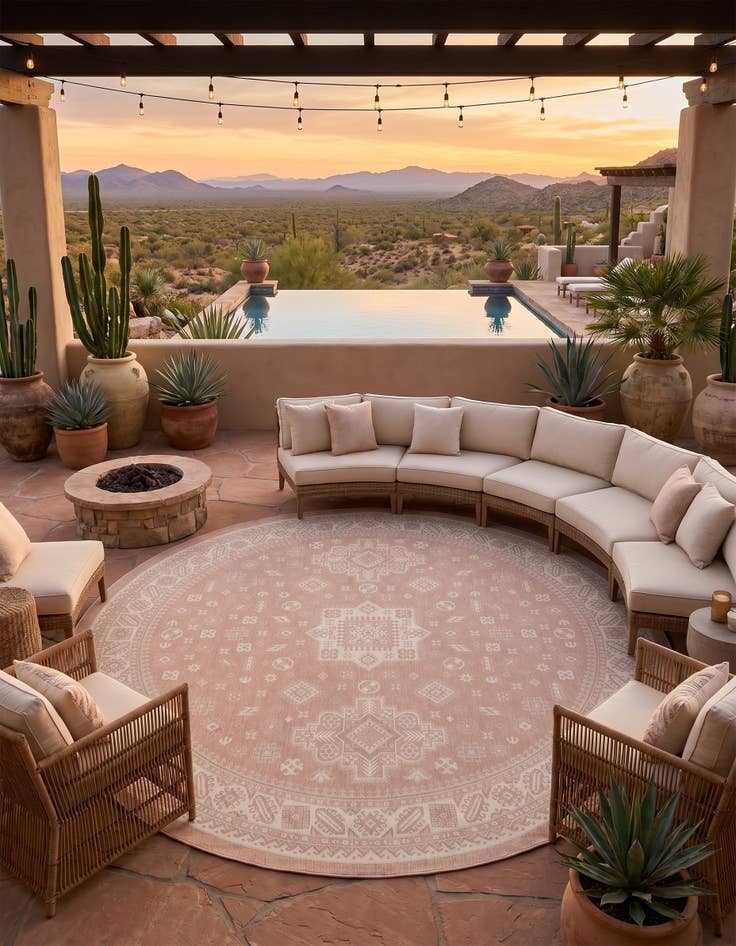 Detail image of 13' x 13' Easy-Clean Aztec Indoor / Outdoor Round Rug