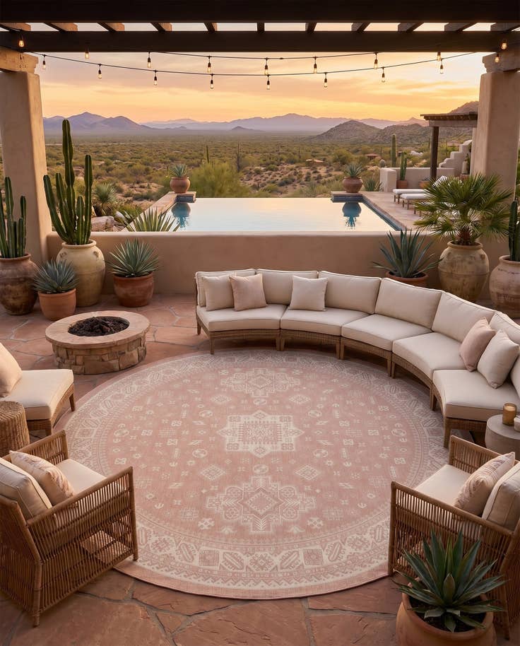 Detail image of 13' x 13' Easy-Clean Aztec Indoor / Outdoor Round Rug