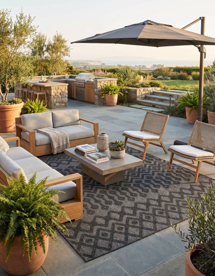 Detail image of 7' 10 x 7' 10 Easy-Clean Trellis Textured Indoor / Outdoor Square Rug