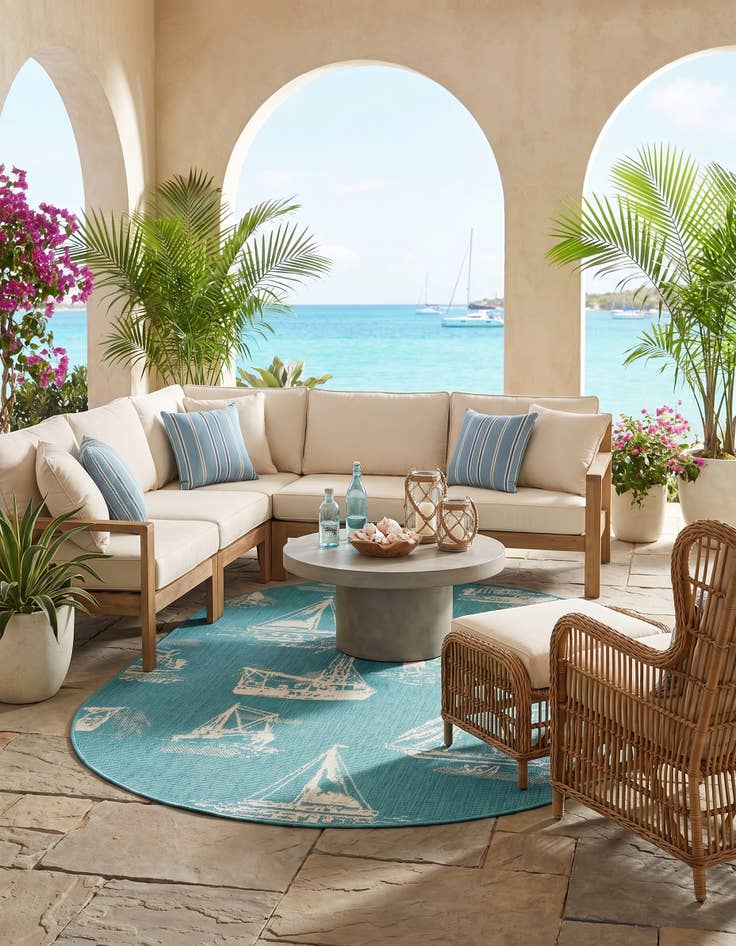 Detail image of 4' x 6' Easy-Clean Coastal Indoor / Outdoor Oval Rug