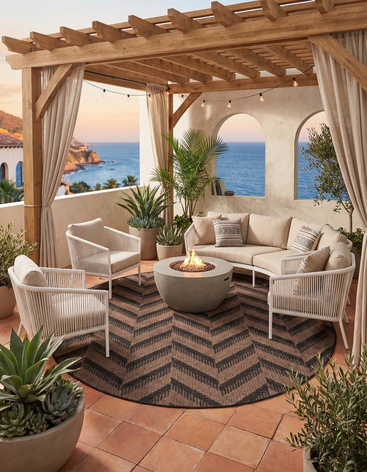 Detail image of 6' x 6' Easy-Clean Modern Indoor / Outdoor Round Rug