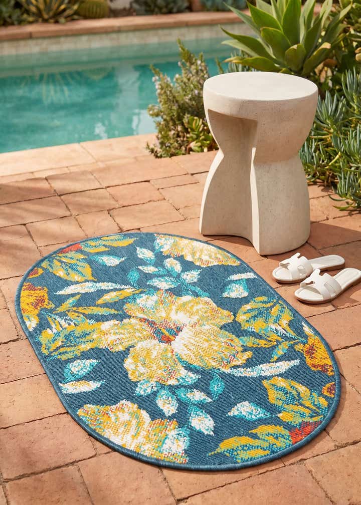 2' x 3' Easy-Clean Coastal Indoor / Outdoor Oval Rug