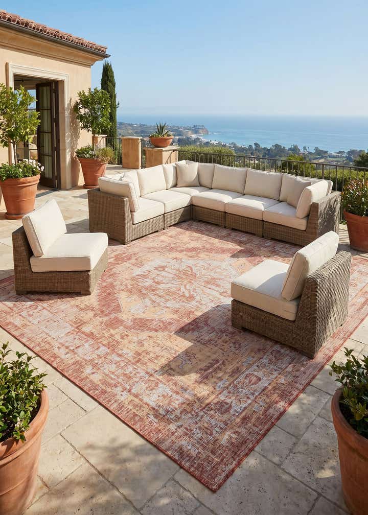 13' x 13' Easy-Clean Traditional Indoor / Outdoor Square Rug