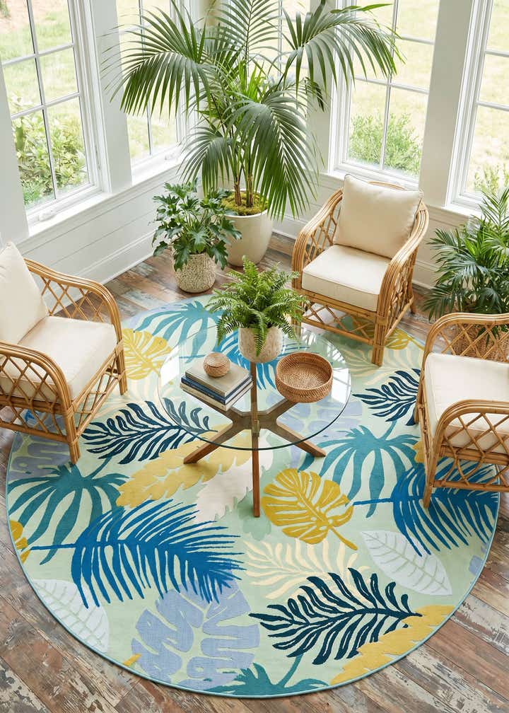 7' 10 x 7' 10 Easy-Clean Botanical Indoor / Outdoor Round Rug