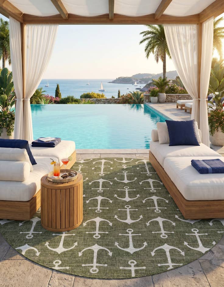 Detail image of 10' x 10' Easy-Clean Coastal Indoor / Outdoor Round Rug