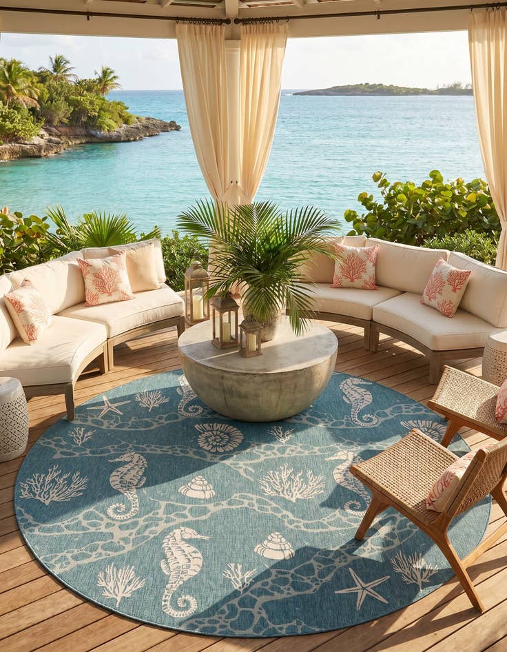 Detail image of 13' x 13' Easy-Clean Coastal Indoor / Outdoor Round Rug