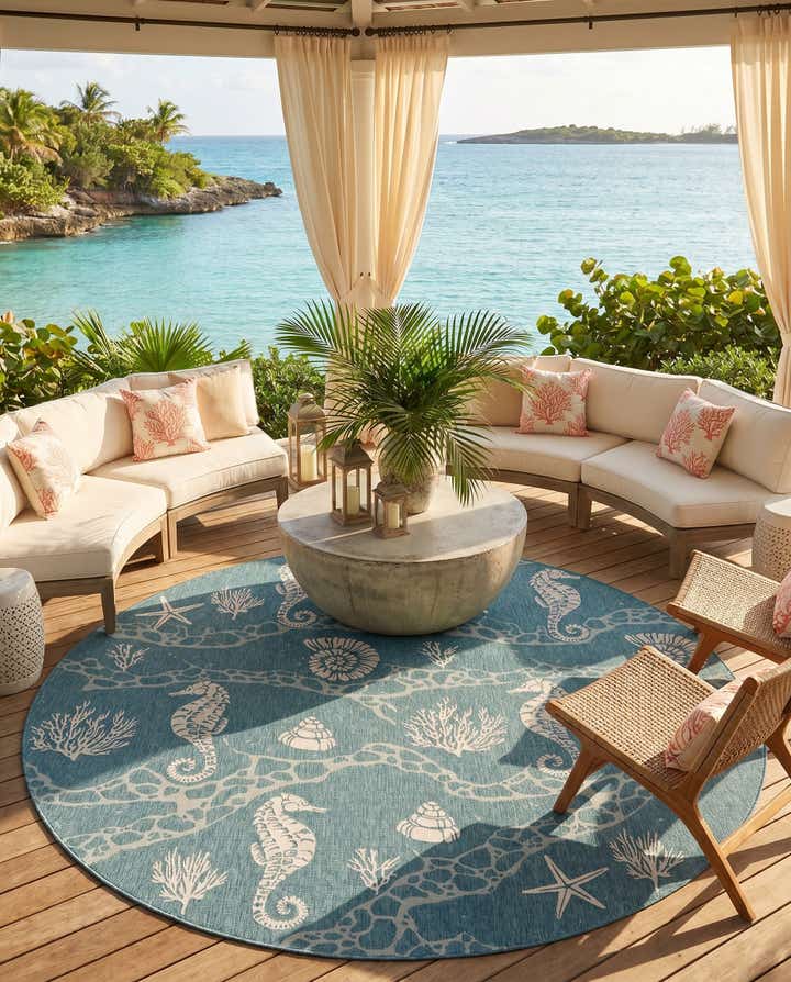 13' x 13' Easy-Clean Coastal Indoor / Outdoor Round Rug