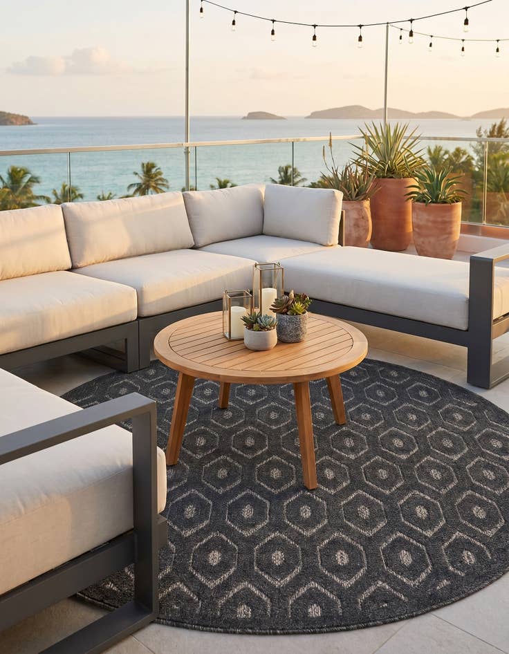 Detail image of 5' 3 x 5' 3 Easy-Clean Trellis Textured Indoor / Outdoor Round Rug