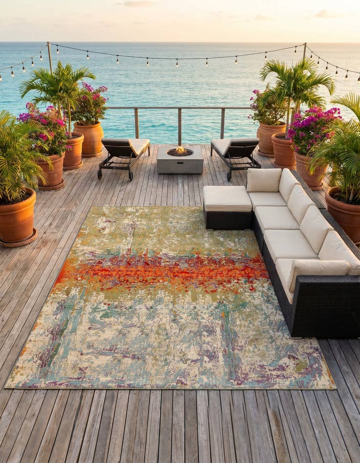 Detail image of 7' 10 x 10' Easy-Clean Modern Indoor / Outdoor Rug