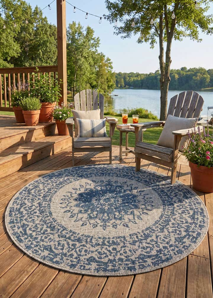 5' 3 x 5' 3 Easy-Clean Traditional Indoor / Outdoor Round Rug