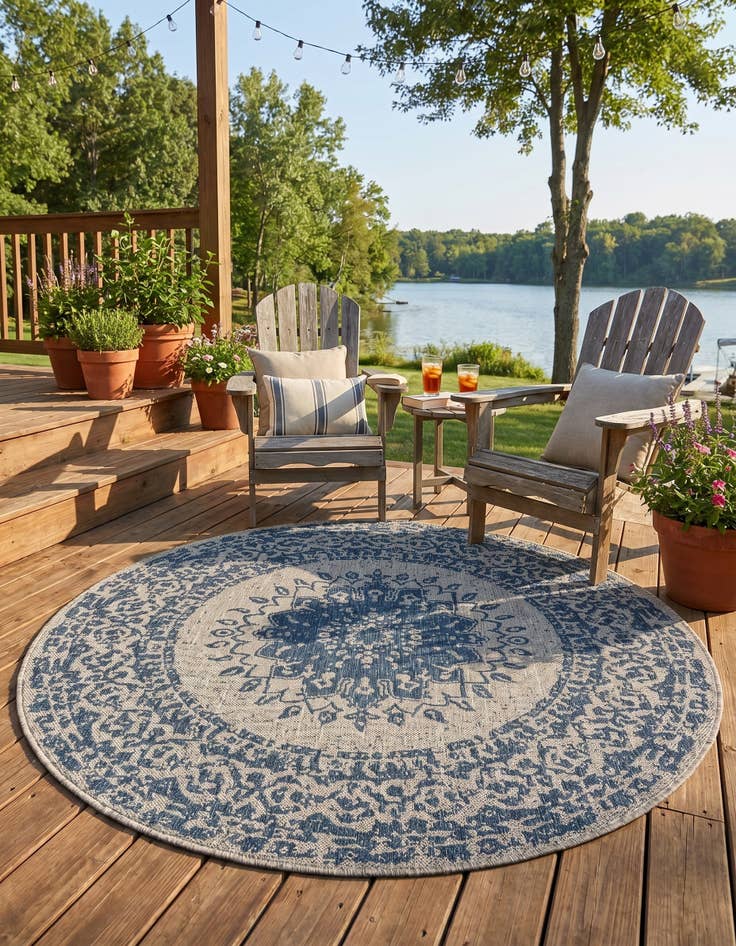 Detail image of 5' 3 x 5' 3 Easy-Clean Traditional Indoor / Outdoor Round Rug