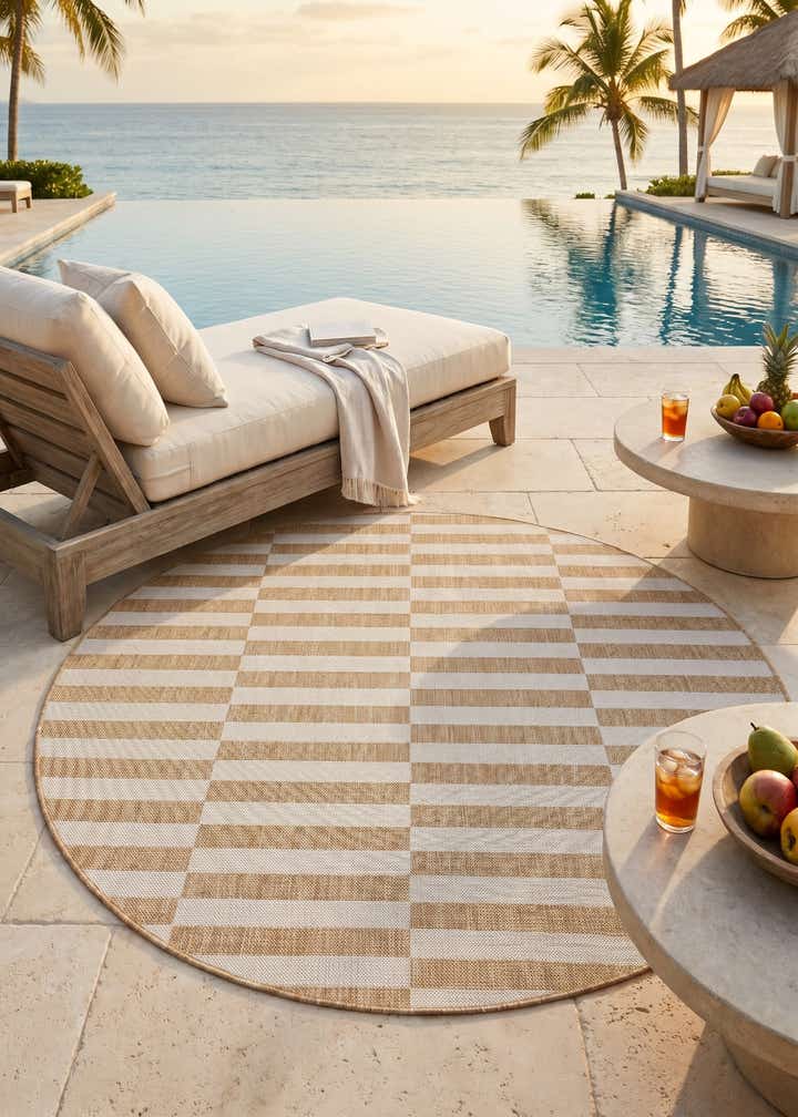 6' x 6' Easy-Clean Striped Indoor / Outdoor Round Rug