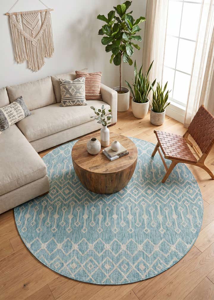 7' 10 x 7' 10 Easy-Clean Trellis Indoor / Outdoor Round Rug