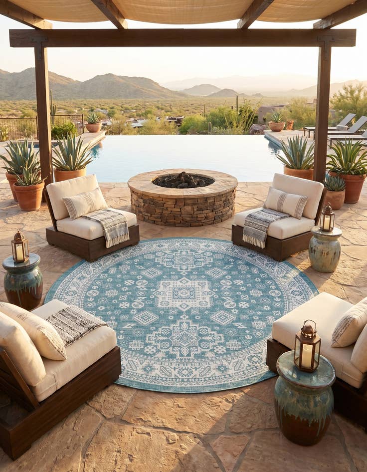 Detail image of 10' x 10' Easy-Clean Aztec Indoor / Outdoor Round Rug