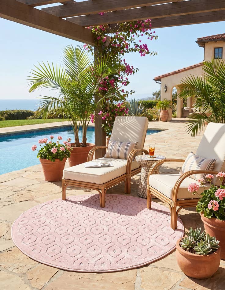 Detail image of 4' x 4' Easy-Clean Trellis Textured Indoor / Outdoor Round Rug