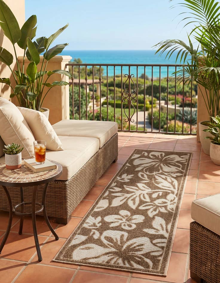 Detail image of 2' x 6' Easy-Clean Botanical Indoor / Outdoor Runner Rug