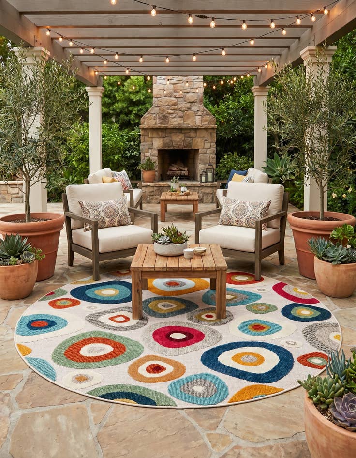 Detail image of 6' x 6' Easy-Clean Casablanca Indoor / Outdoor Round Rug